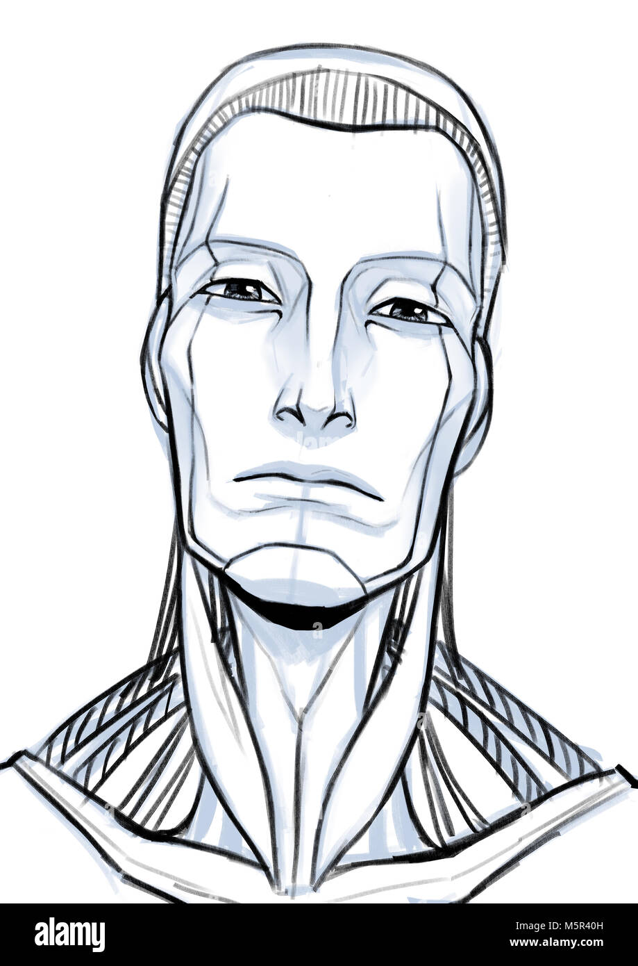Futuristischer Cyborg illustration Portrait auf weißem Hintergrund Stockfoto
