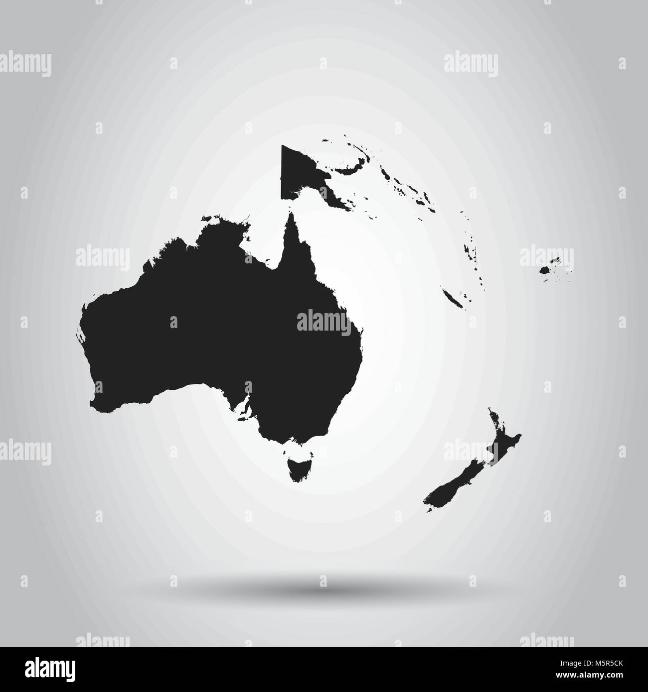 Australien und Ozeanien Symbol Karte. Flache Vector Illustration. Australien das Symbol mit Schatten auf weißem Hintergrund. Stock Vektor