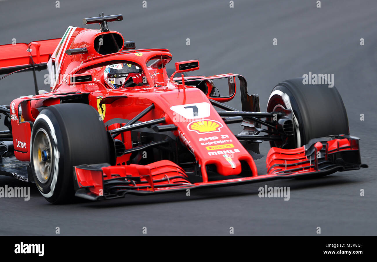 Ferrari von Kimi Räikkönen bei Tag ein Vorsaison-testprogramm auf dem Circuit de Barcelona-Catalunya, Barcelona. PRESS ASSOCIATION Foto. Bild Datum: Montag, 26. Februar 2018. Siehe PA Geschichte AUTO Barcelona. Photo Credit: Tim Goode/PA-Kabel. Einschränkungen: Nur für den redaktionellen Gebrauch bestimmt. Kommerzielle Nutzung mit vorheriger Zustimmung von Teams. Stockfoto