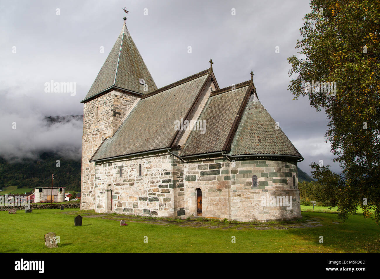 Hove Kirche in Vikoyri, Sogn og Fjordane, Norwegen. Stockfoto