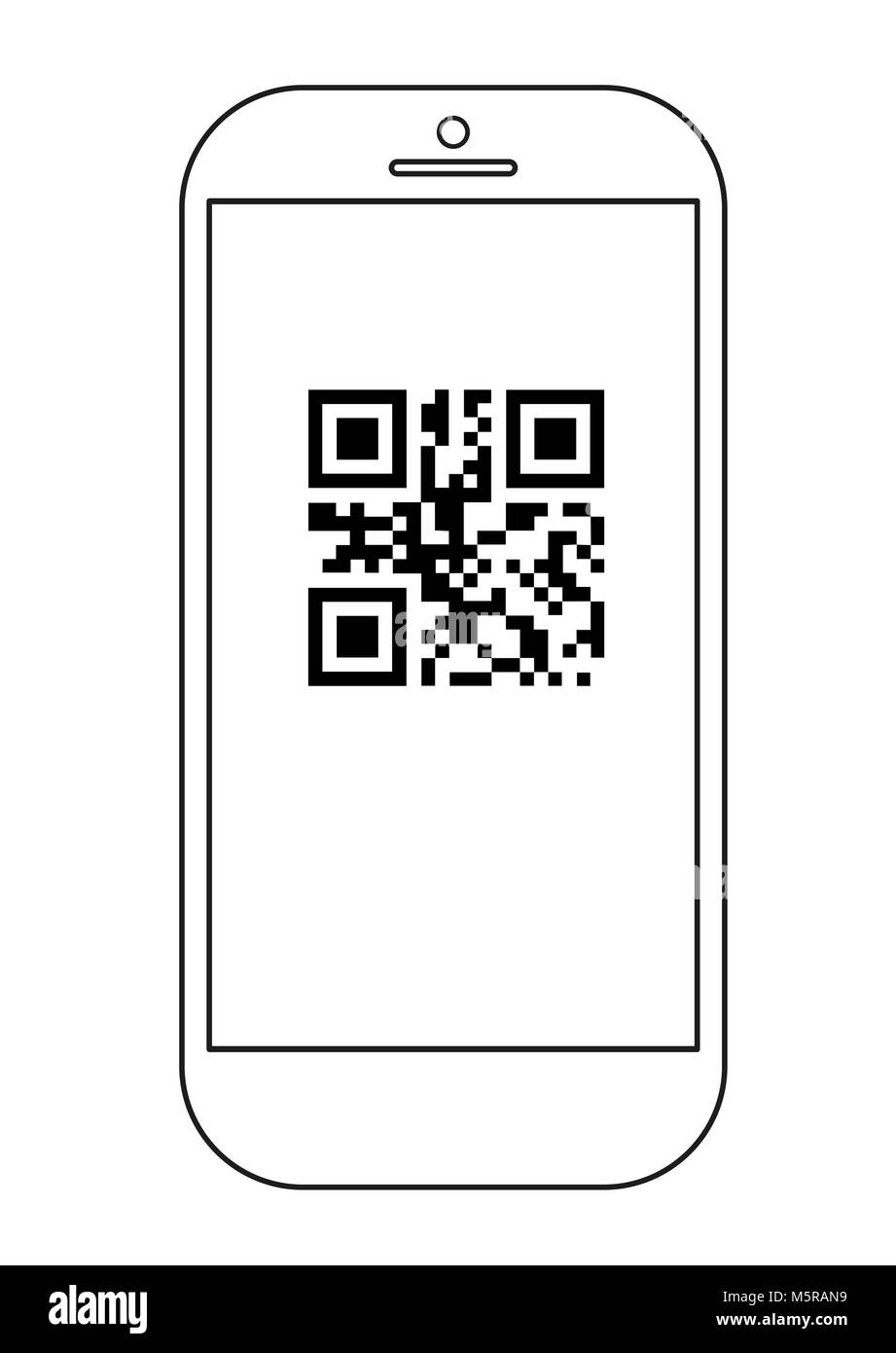 Linie Skizze Telefon smartphone. QR-Code Vector Illustration. Stock Vektor