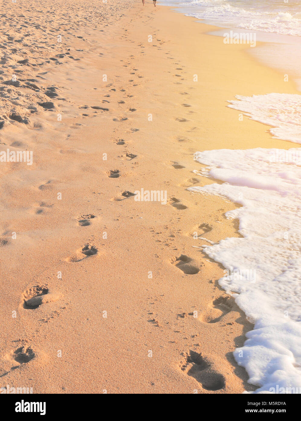 Spuren von ein paar am Strand spiegelt eine Reise des ehelichen Lebens Stockfoto