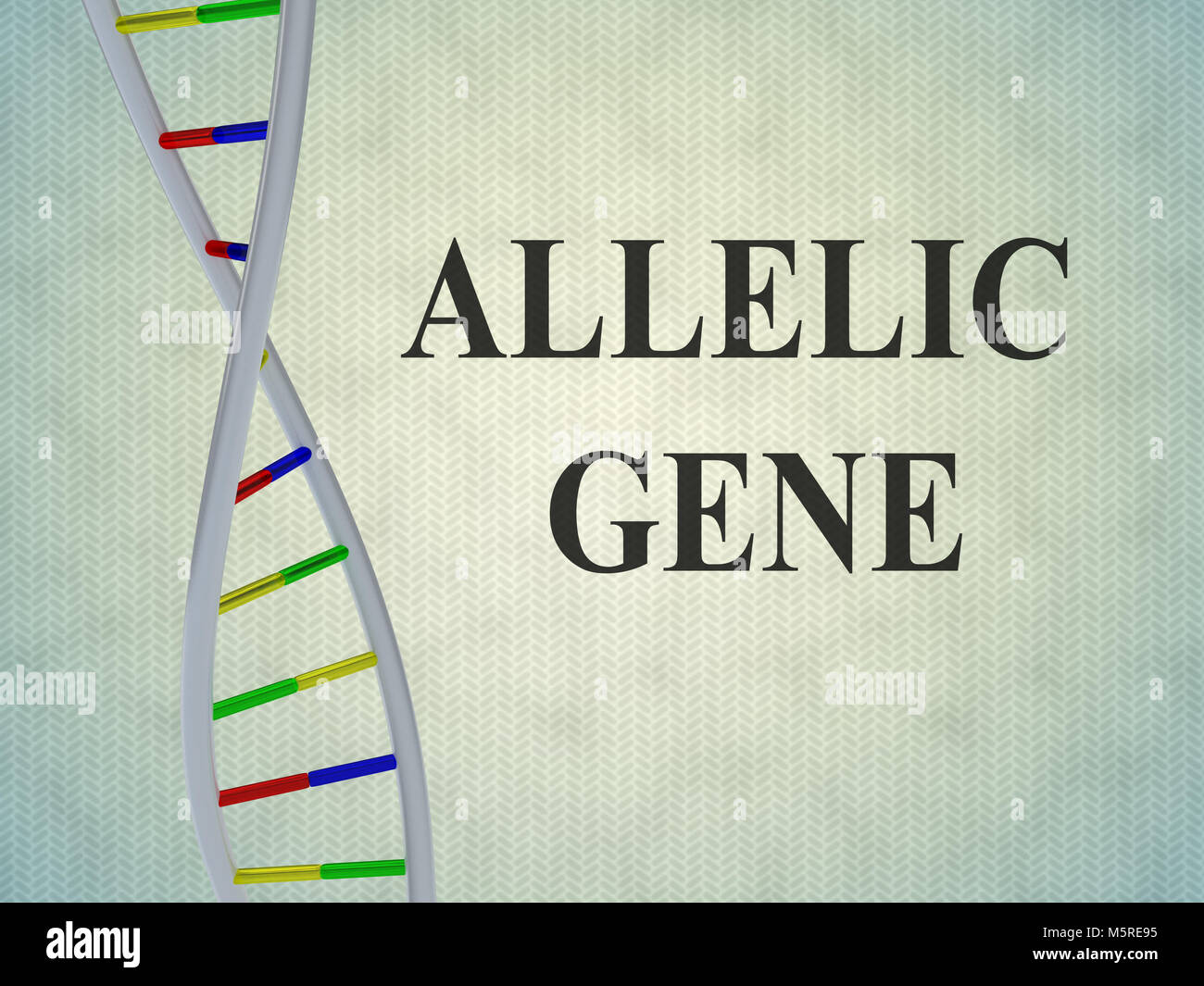3D-Darstellung von ALLELEN GENE script mit DNA-Doppelhelix, auf hellen blauen Gradienten isoliert. Stockfoto