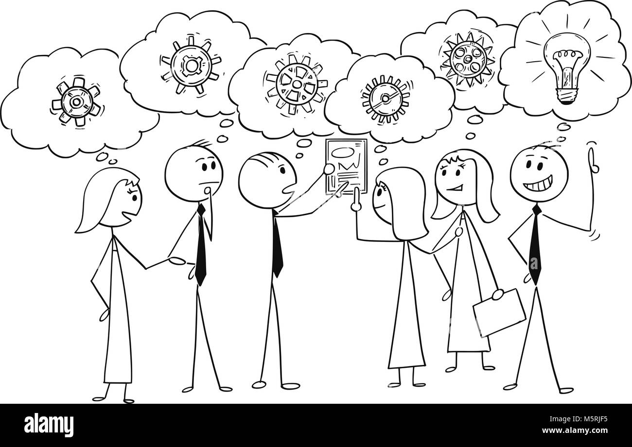 Cartoon von Business Team zusammen arbeiten zu finden Problem Lösung Stock Vektor