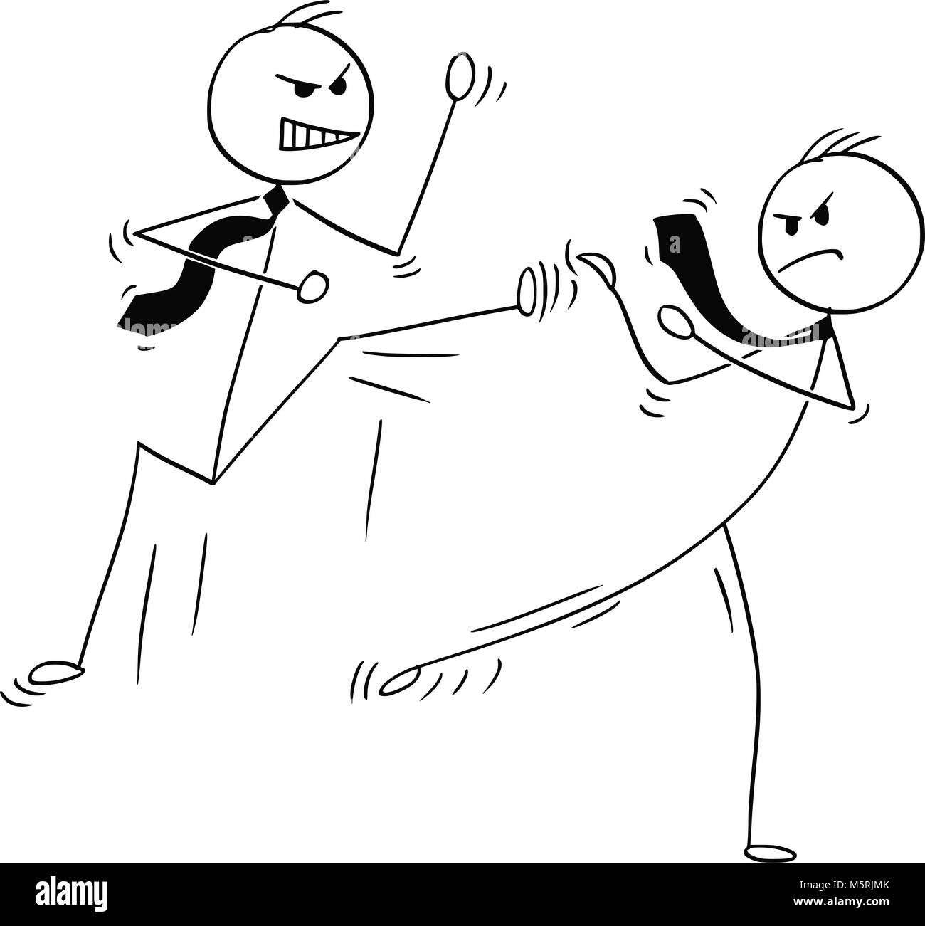 Cartoon von zwei Geschäftsmänner Kung Fu oder Karate Kämpfen Stock Vektor