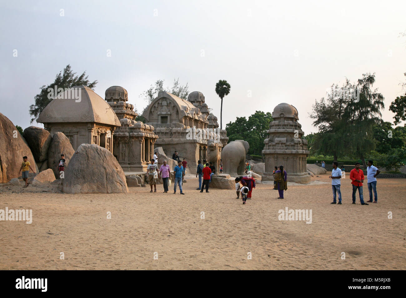 Fünf Rathas Monument, das Komplexe, Mamallapuram, Indien Stockfoto
