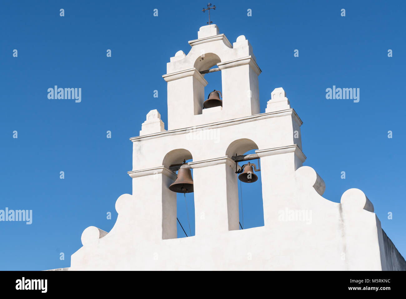 Mission Glocken der San Juan Mission in San Antonio Missions National Historic Park, Texas Stockfoto