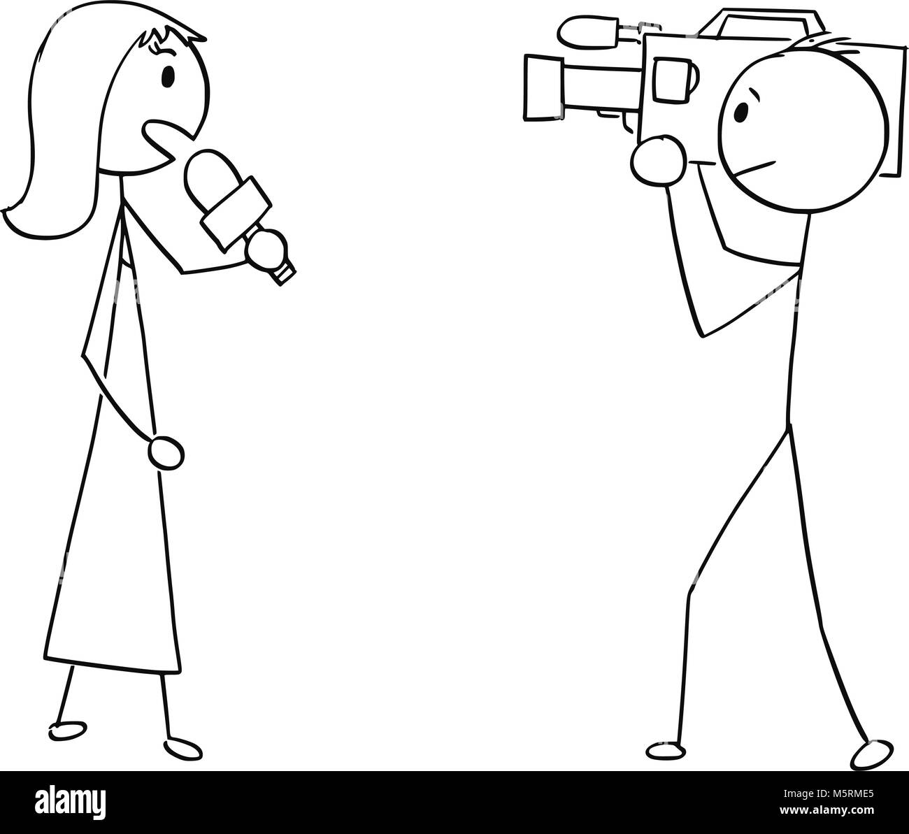 Cartoon von TV oder TV-Nachrichten Frau weibliche Reporter und Kameramann Stock Vektor