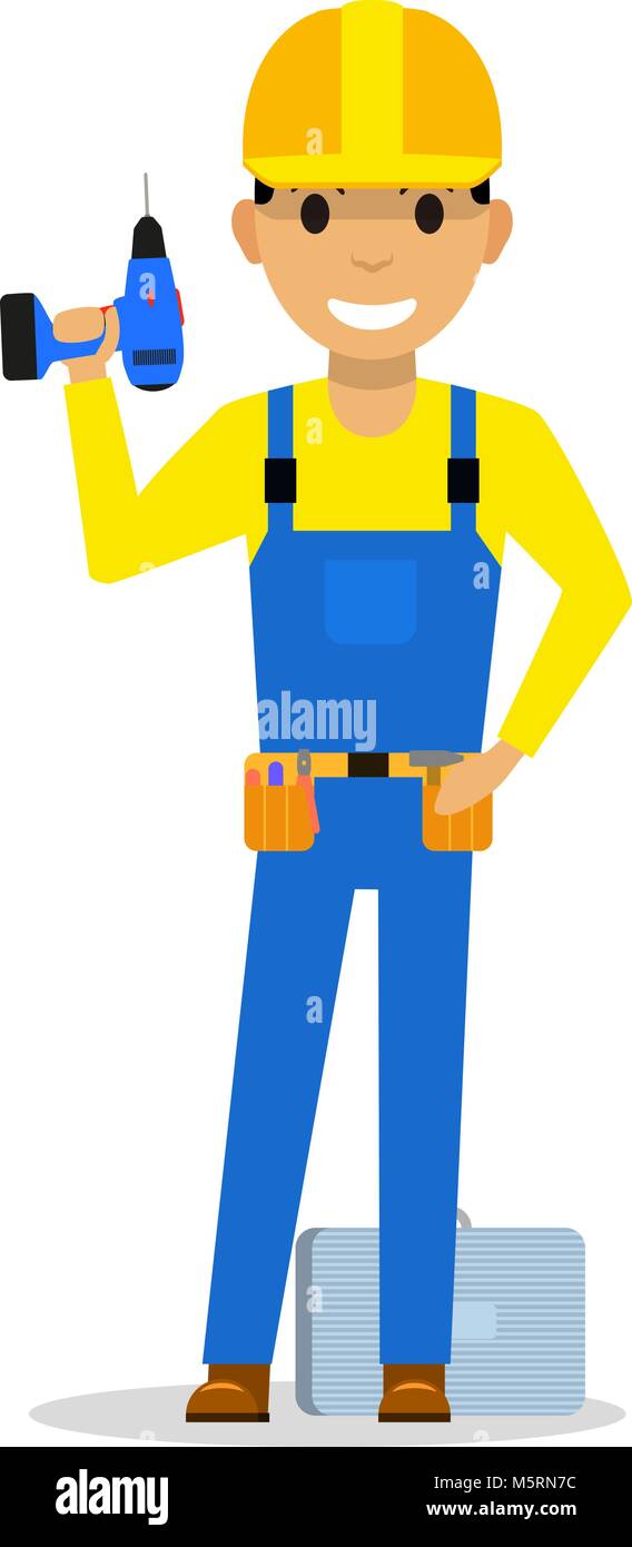 Vektor cartoon Mann Builder mit einem Schraubendreher Stock Vektor