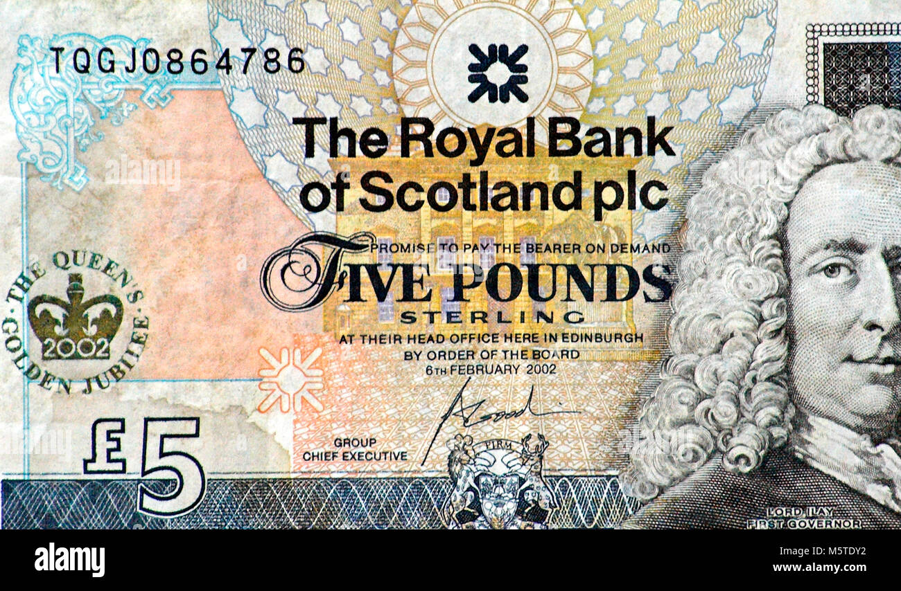 Schottland 5 5 Pound Bank Note Stockfoto
