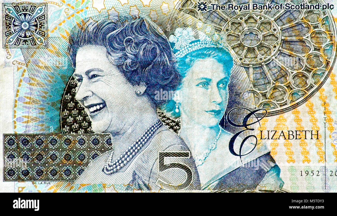 Schottland 5 5 Pound Bank Note Stockfoto