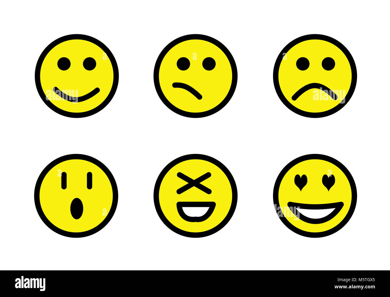 Satz von emoji, Smileys eingestellt. Isolierte Flächen Ausdruck Abbildung Stockfoto