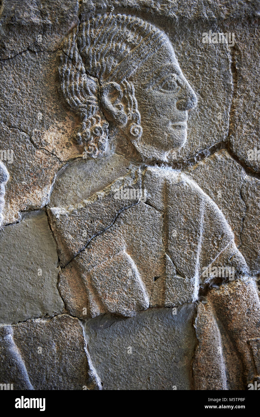 Relief Panels orthostat von Sam'al/Zincirli. Neo Syro Hethiter. Basalt um 730 v. Chr.. Pergamon Museum, Berlin. Stockfoto