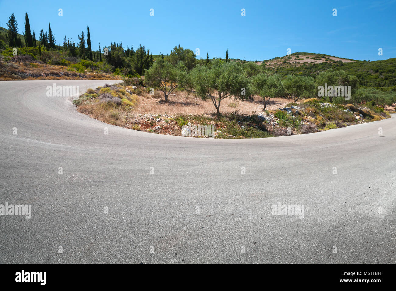 Sommer Landschaft mit einer Mountain Road, Insel Zakynthos, Griechenland Stockfoto
