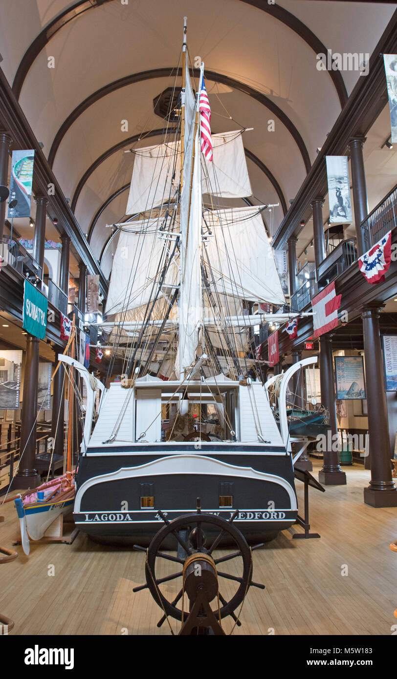 Stern der "Lagoda' eine halbe Modell eines New Bedford Whalilng Schiff auf Anzeige an der New Bedford Whaling Museum, New Bedford, MA, USA Stockfoto