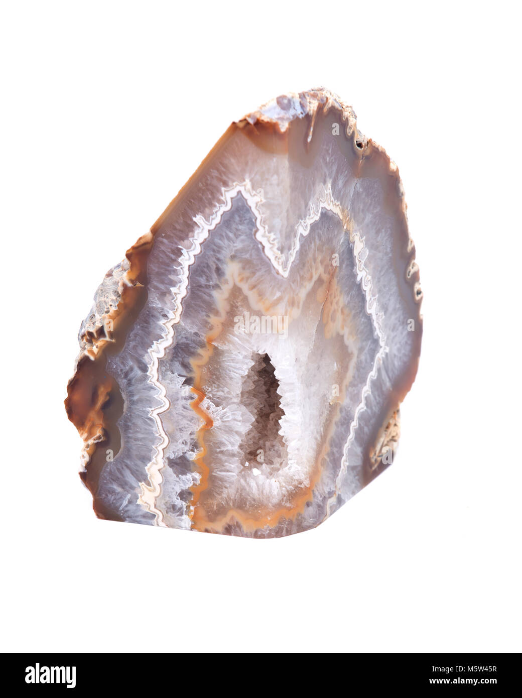 Achat Natur poliert geode Muster auf weißem Hintergrund Stockfoto