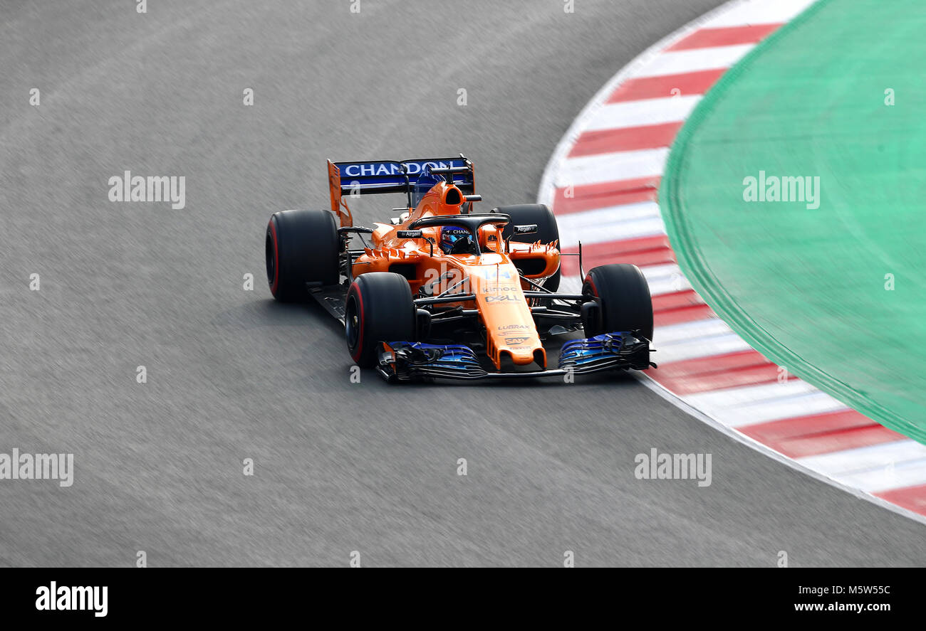 Fernando Alonso McLaren während der Tag einer Vorsaison-testprogramm auf dem Circuit de Barcelona-Catalunya, Barcelona. PRESS ASSOCIATION Foto. Bild Datum: Montag, 26. Februar 2018. Siehe PA Geschichte AUTO Barcelona. Photo Credit: Tim Goode/PA-Kabel. Einschränkungen: Nur für den redaktionellen Gebrauch bestimmt. Kommerzielle Nutzung mit vorheriger Zustimmung von Teams. Stockfoto