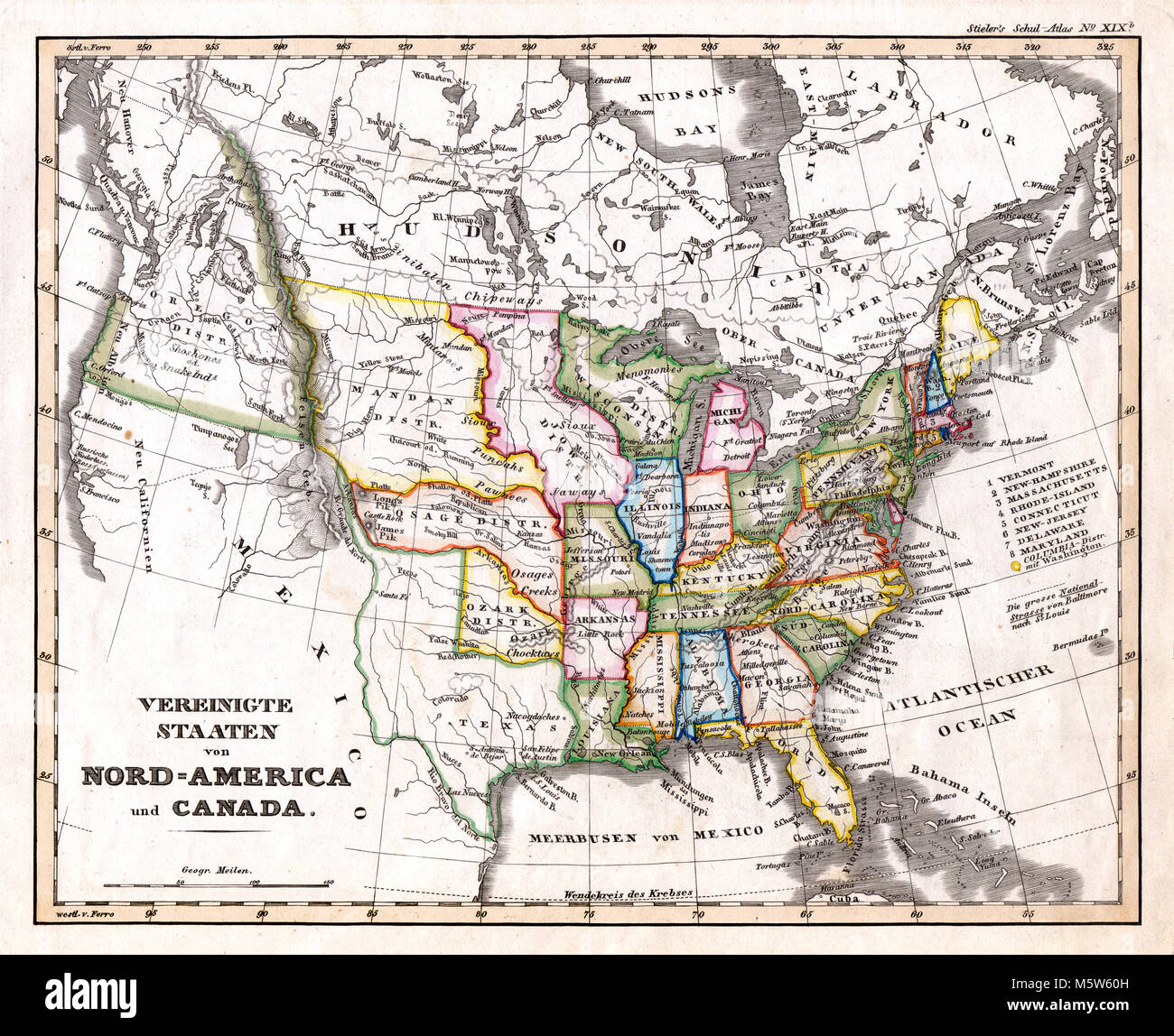 1844 Stieler Karte - United States & westlichen Territorien Stockfoto