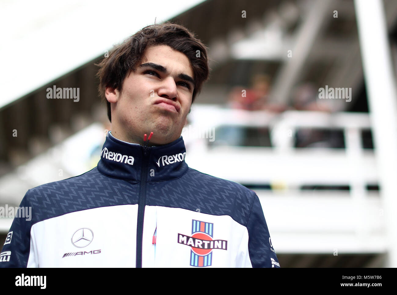 Williams' Lance Spaziergang am ersten Tag der Vorsaison-Tests auf dem Circuit de Barcelona-Catalunya, Barcelona. DRÜCKEN SIE VERBANDSFOTO. Bilddatum: Montag, 26. Februar 2018. Siehe PA Story AUTO Barcelona. Bildnachweis sollte lauten: Tim Goode/PA Wire. Stockfoto