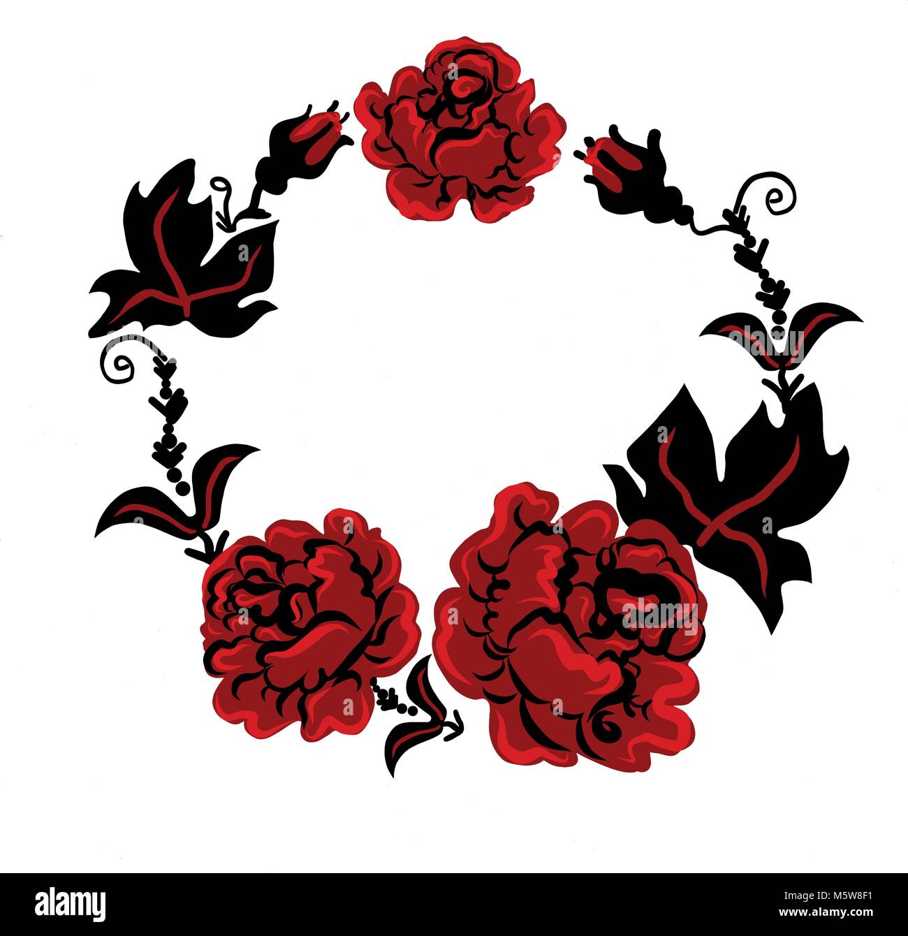 Drei rote Rosen in einen Blumenstrauß in ukrainischen Stil Stock Vektor