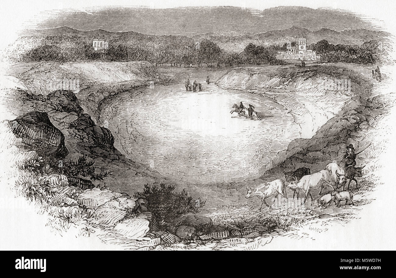 Maumbury Rings, Dorchester, Dorset, England in der Mitte des 19. Jahrhunderts. Eine alte Britische henge Erdarbeiten durch die Römer für die Verwendung als Amphitheater umgebaut. Aus Old England: eine bildliche Museum, veröffentlicht 1847. Stockfoto