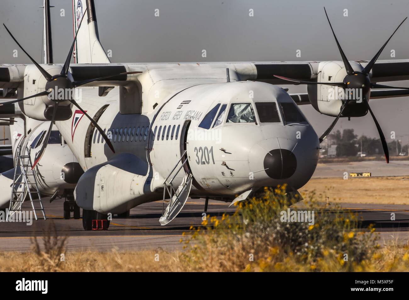 Verschiedene militärische Flugzeuge an Hermosillo aus verschiedenen Teilen der Republik kommen, bis zum Abschluss der 72. Jahrestag der Luftwaffe Stockfoto
