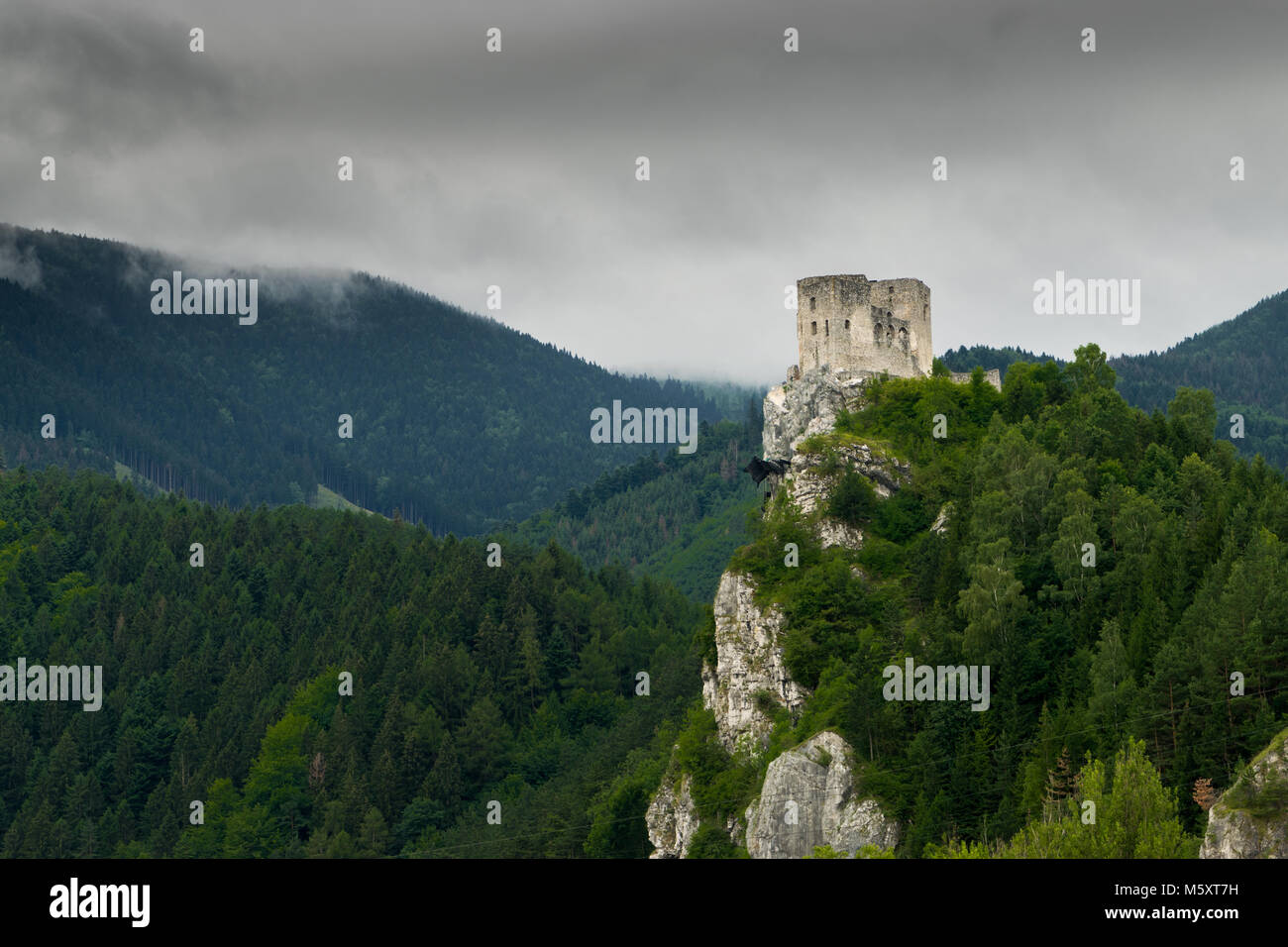 Burg strecno vom Fluß Vah Sicht Stockfoto