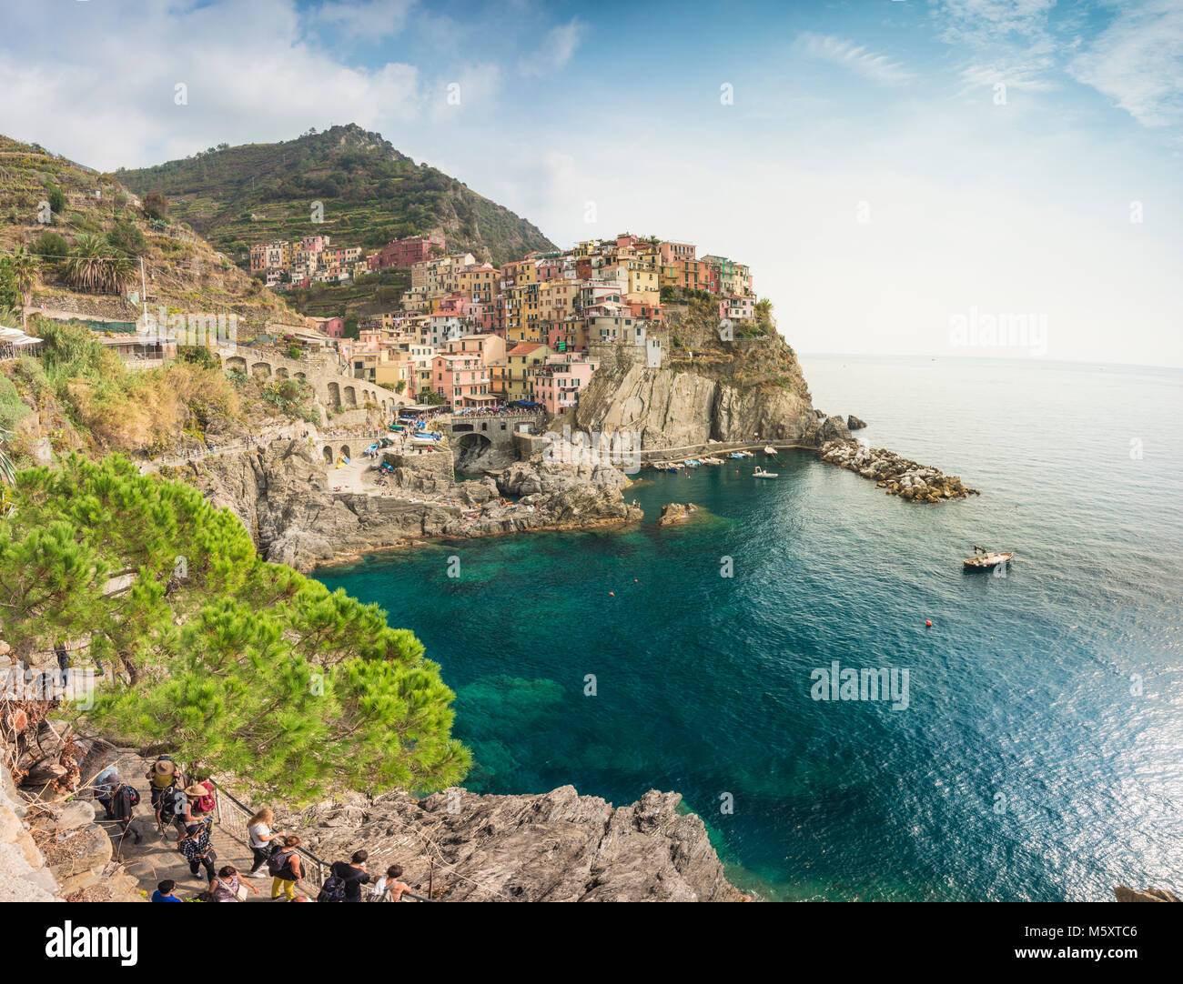 Manatola, Cinque Terre, Ligurien, Italien. Das schöne Dorf in Manarola, Unesco Weltkulturerbe Stockfoto