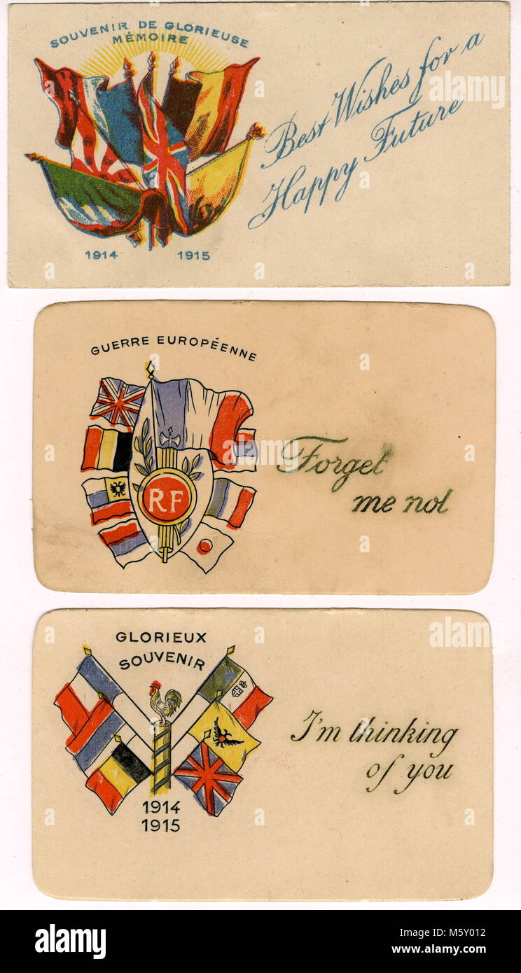 AJAXNETPHOTO. 1914-1918. WW 1 EPHEMERA. - Gedruckte KLEINE KARTEN MIT VERSCHIEDENEN GEDRUCKTEN NACHRICHTEN DES TYPS OFT EINGEFÜGT IN EIN SEIDE SCHREIBEN KARTE DES TYPS GESENDET von Soldaten, die an der Westfront zu VERWANDTEN IN GROSSBRITANNIEN FOTO: AJAX VINTAGE BILDARCHIV REF:182602 21 Stockfoto