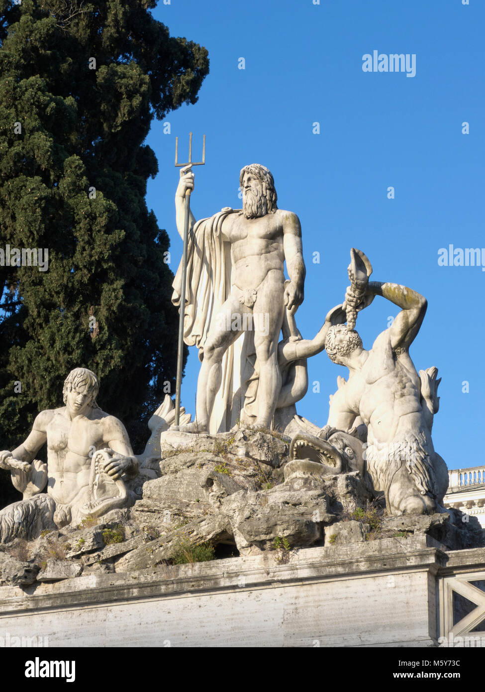 Fontana del Nettuno, Piazza del Popolo, Rom, 2017. Stockfoto