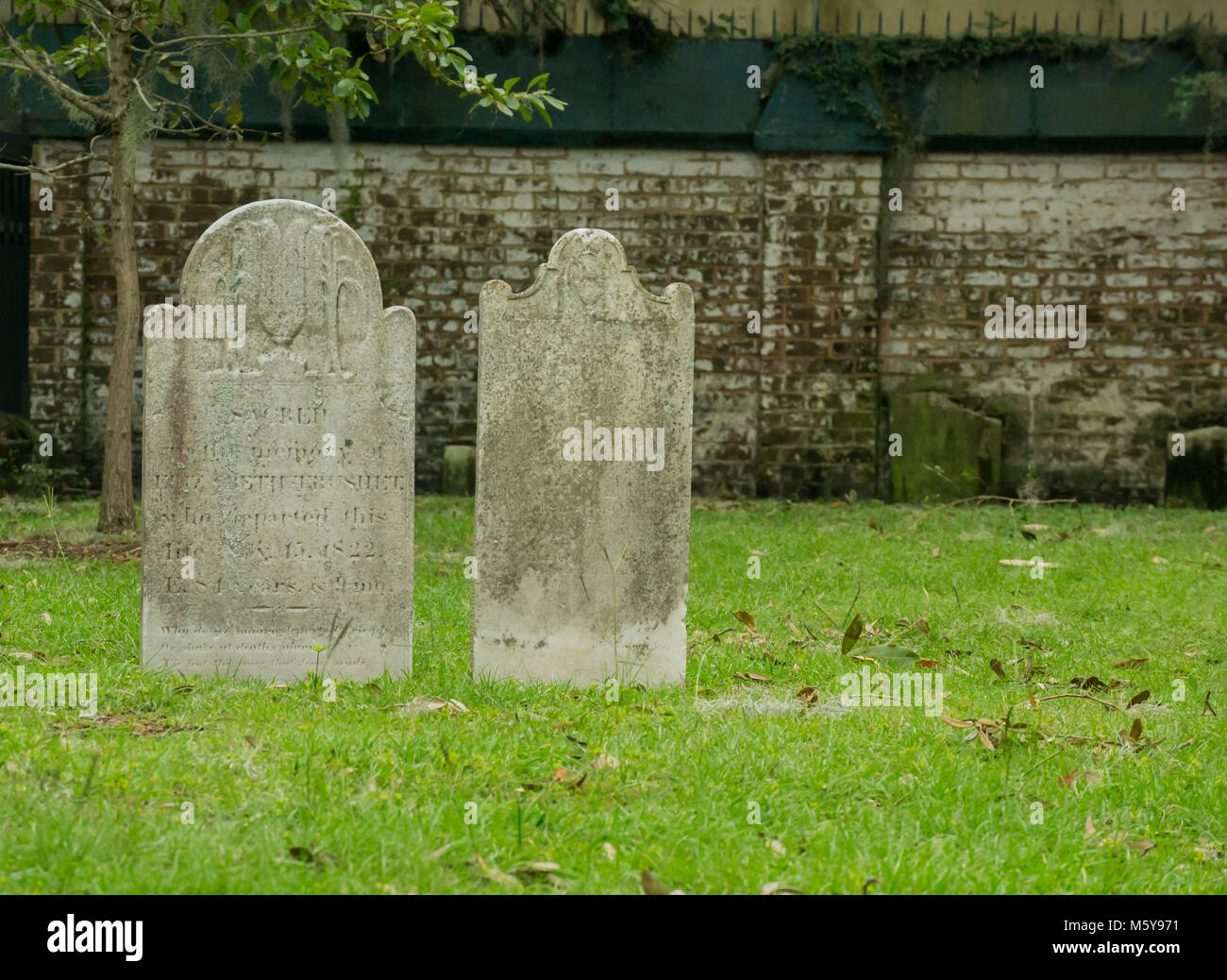 Graveyard-Headstones in Savannah, GA Stockfoto