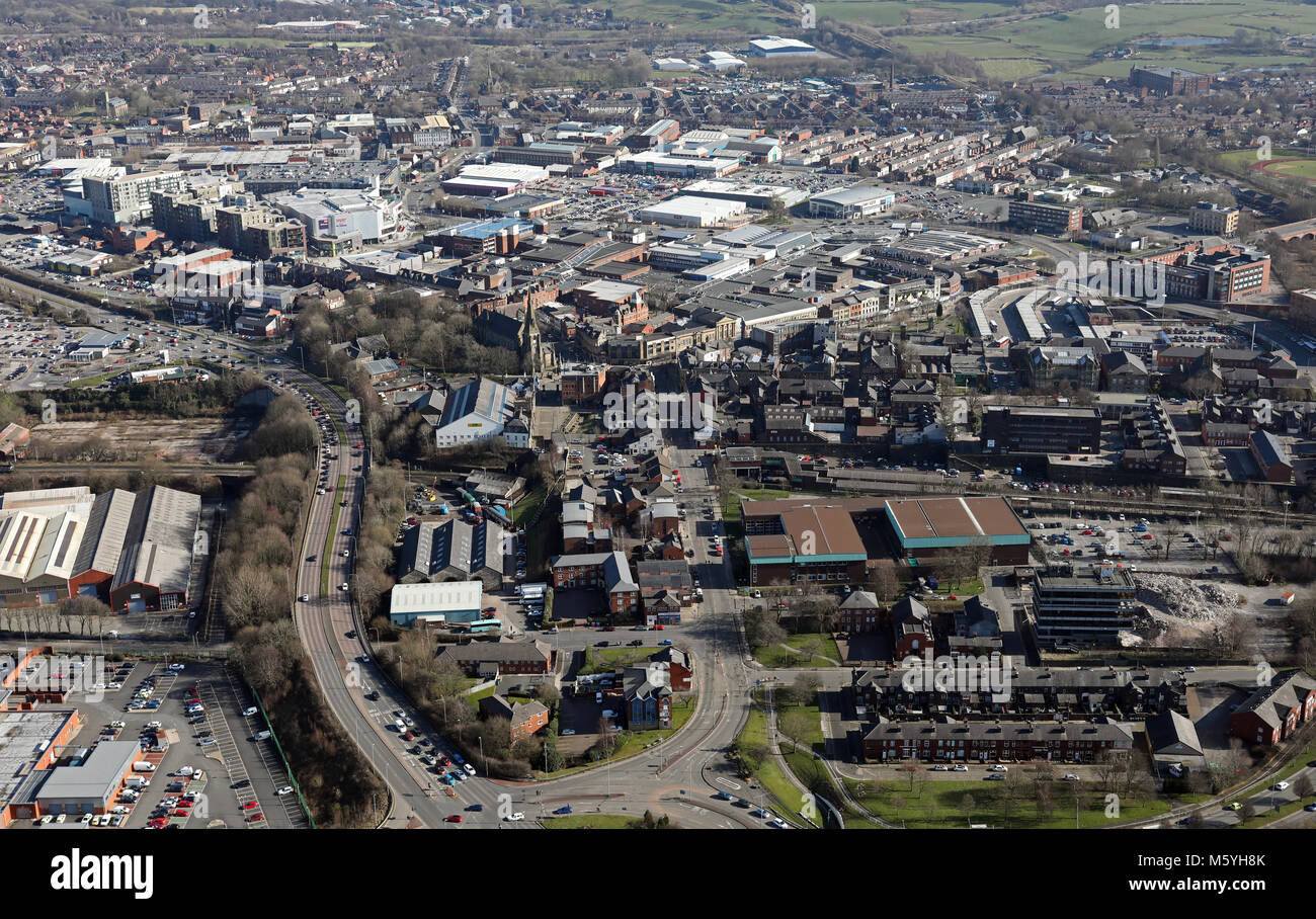 Luftaufnahme der Stadt Bury, Greater Manchester, UK Stockfoto