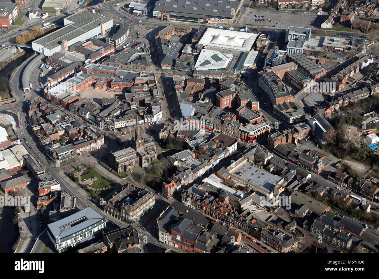 Luftaufnahme von Rotherham Town Centre, South Yorkshire, Großbritannien Stockfoto