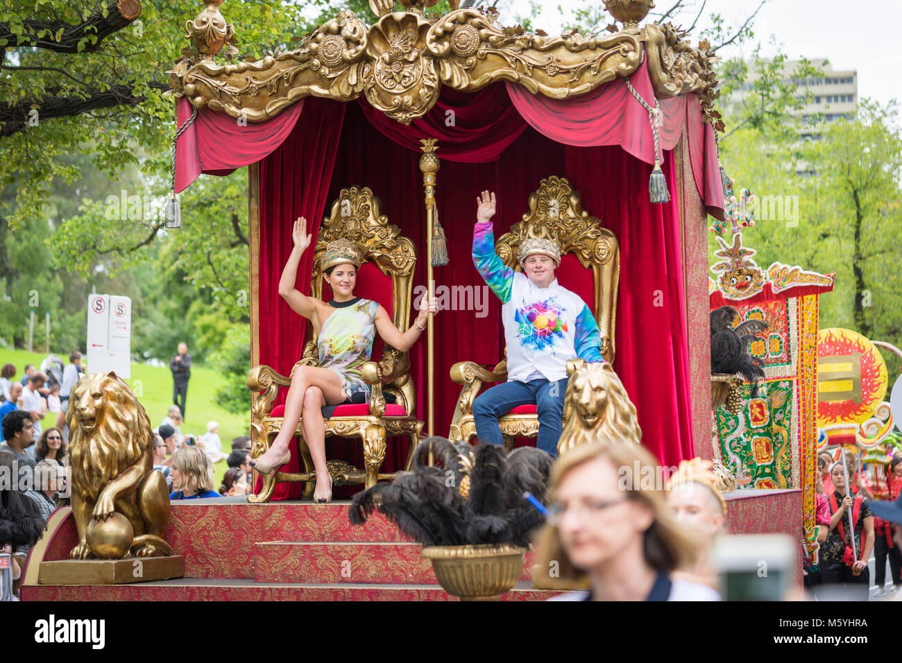 Melbourne, Australien - 14.März 2016: König und Königin der jährlichen Moomba Parade Stockfoto