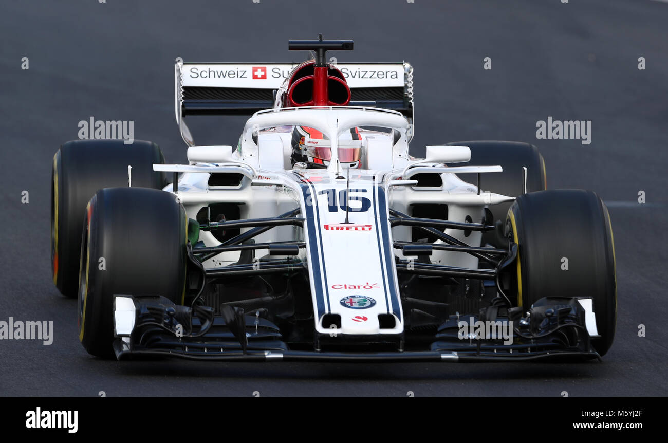 Saubers Charles Leclerc bei Tag zwei Der Vorsaison-testprogramm auf dem Circuit de Barcelona-Catalunya, Barcelona. PRESS ASSOCIATION Foto. Bild Datum: Dienstag, 27. Februar 2018. Siehe PA Geschichte AUTO Barcelona. Photo Credit: Tim Goode/PA-Kabel. Einschränkungen: Nur für den redaktionellen Gebrauch bestimmt. Kommerzielle Nutzung mit vorheriger Zustimmung von Teams Stockfoto