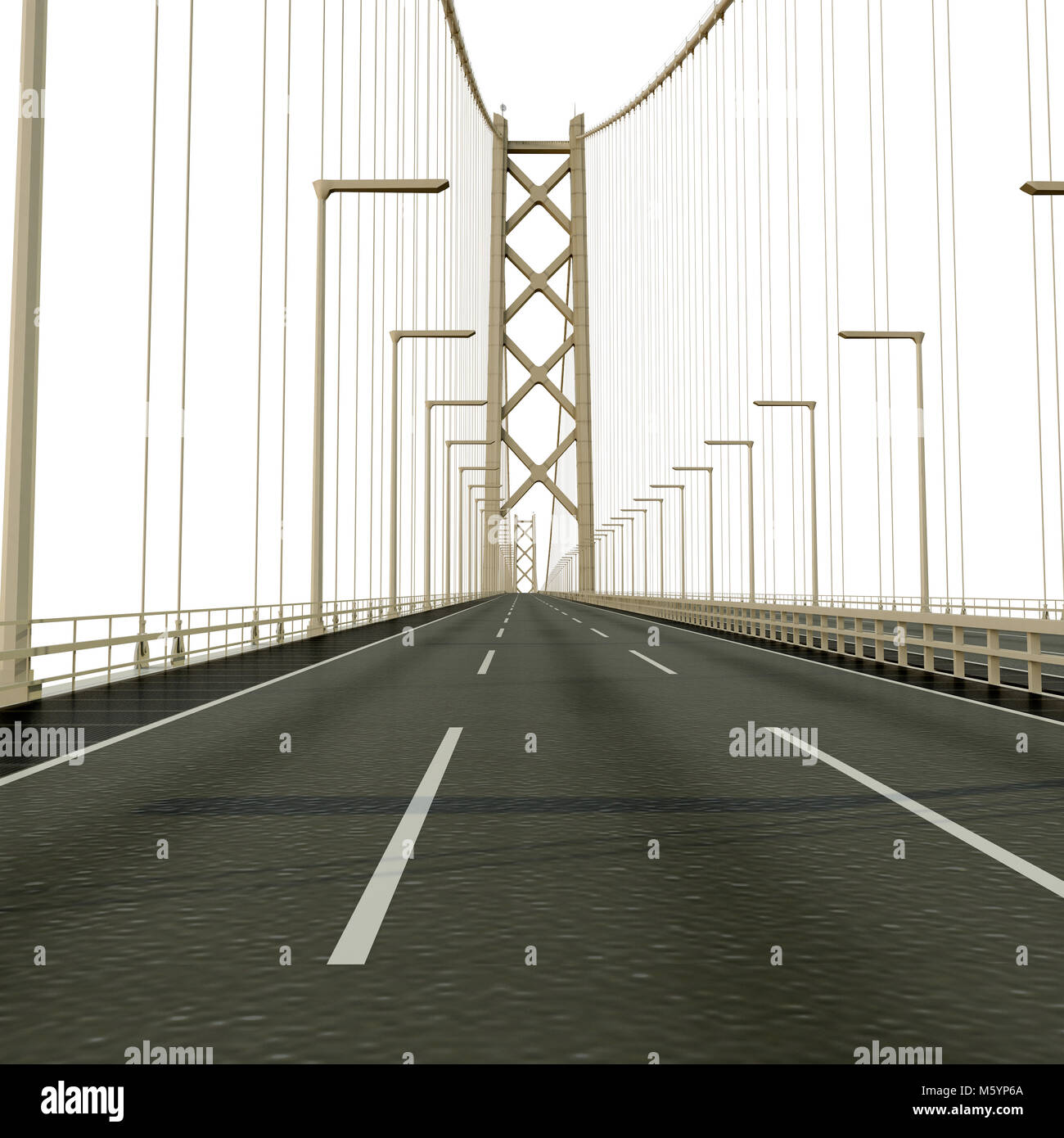 Akashi Kaiky Brücke auf Weiß. 3D-Darstellung Stockfoto