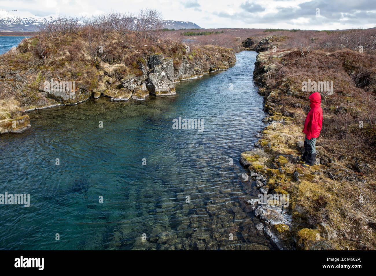 Davidsgja Riss im See Thingvellir, den Nationalpark Thingvellir, Island entfernt Stockfoto