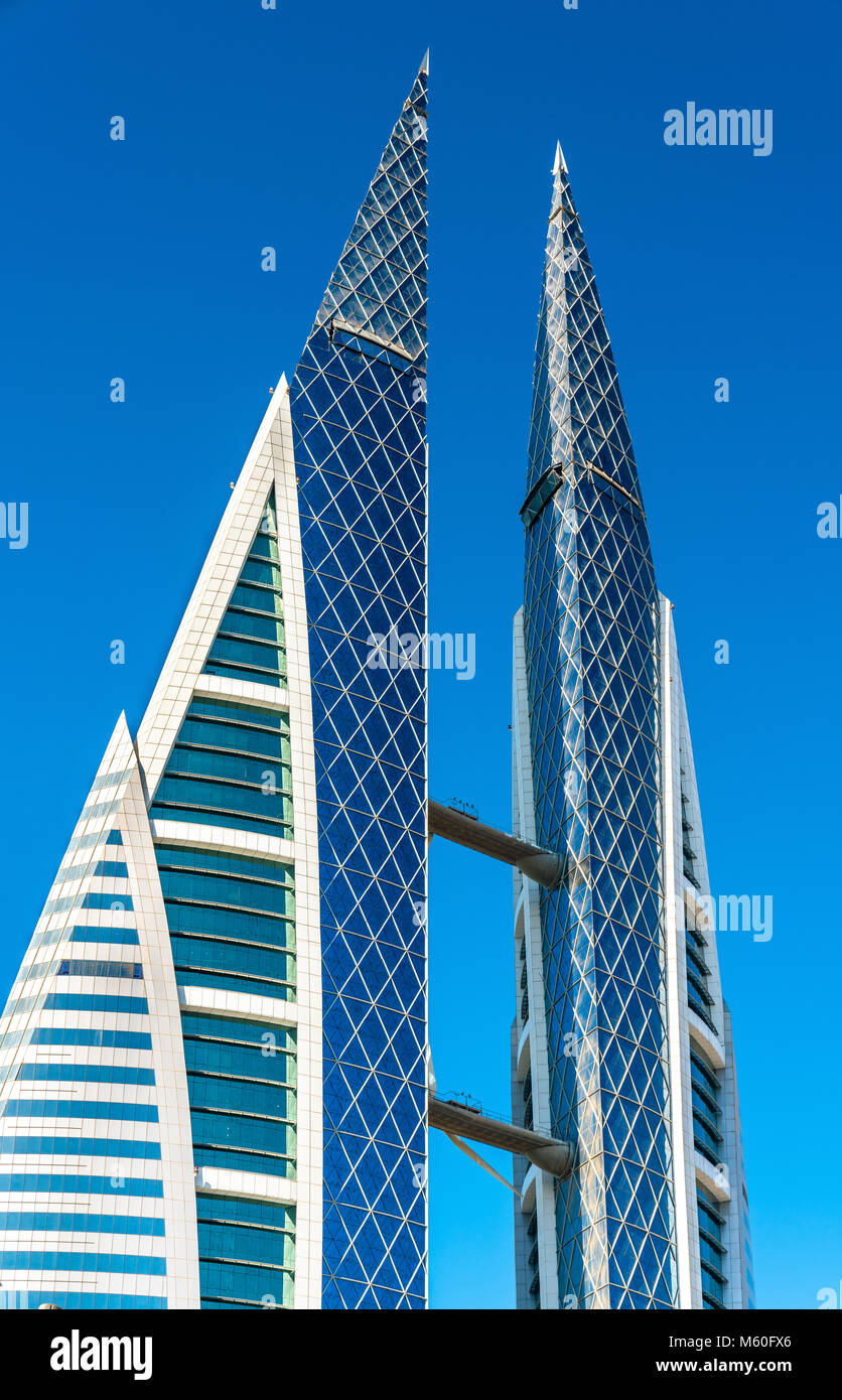 Bahrain World Trade Center in Manama. Im Nahen und Mittleren Osten Stockfoto