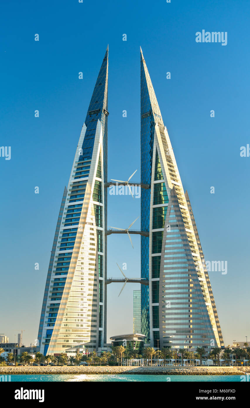 Bahrain World Trade Center in Manama. Im Nahen und Mittleren Osten Stockfoto