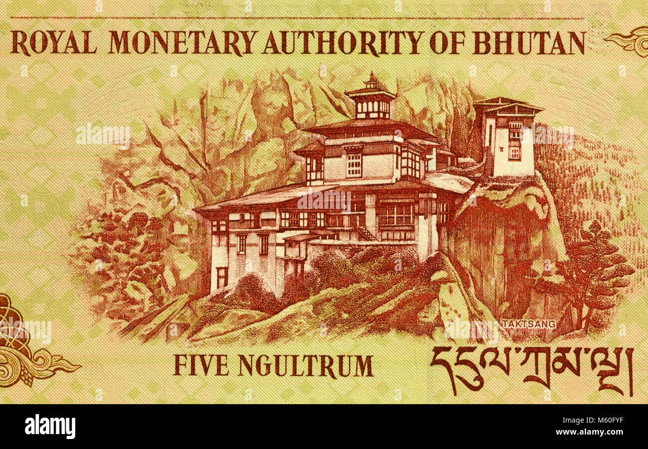 Bhutan 5 Ngultrum Bank Note Stockfoto