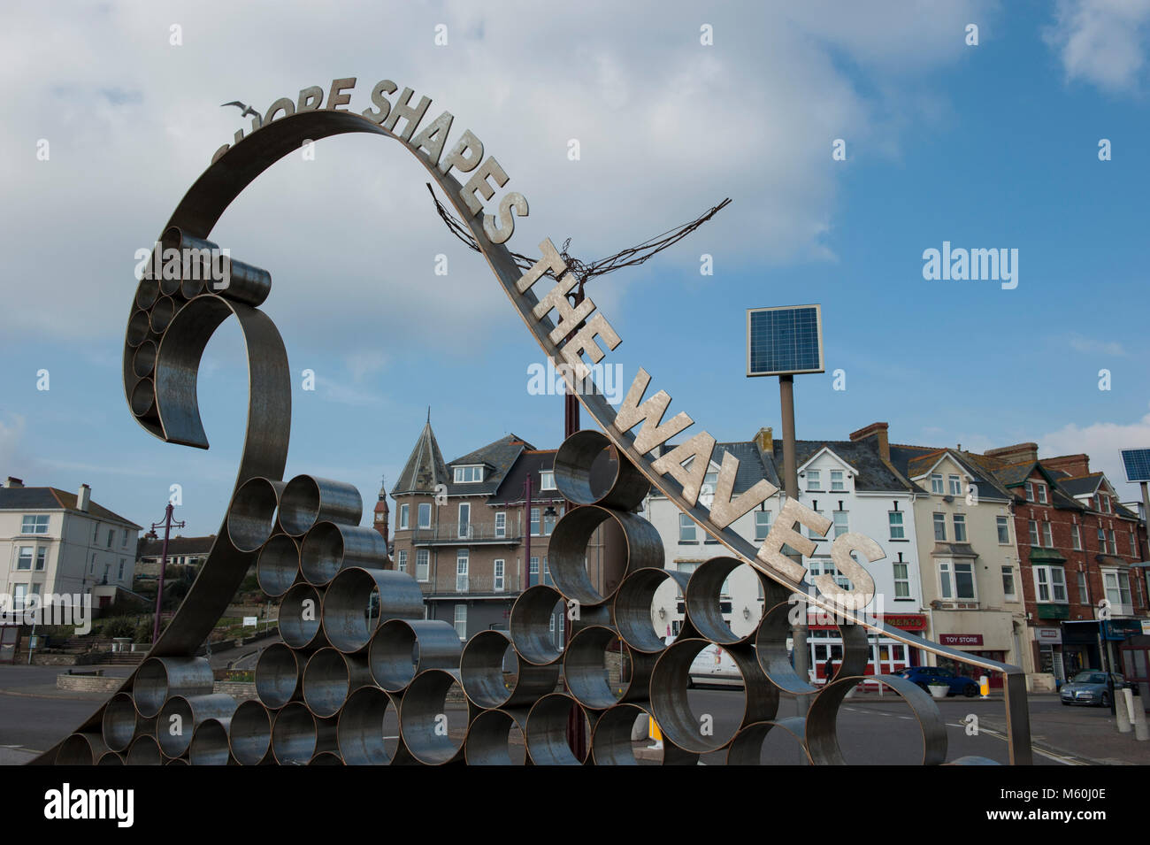 Skulptur an Seaton direkt am Meer Stockfoto