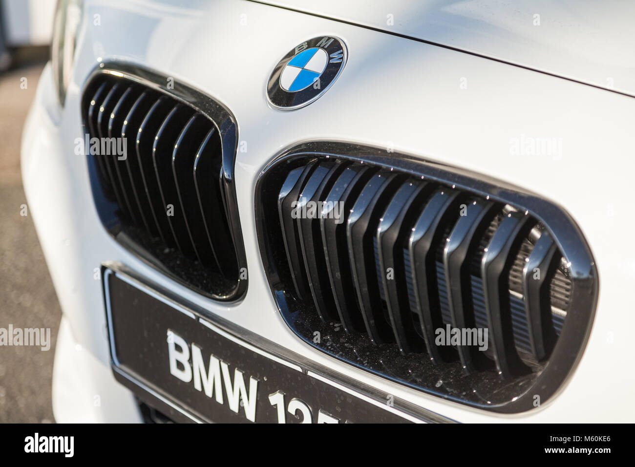 Fürth/Deutschland - am 25. FEBRUAR 2018: BMW Emblem auf einem bmw Auto. BMW ist ein deutscher multinationaler Unternehmen, die derzeit produziert Automobile und motorcyc Stockfoto