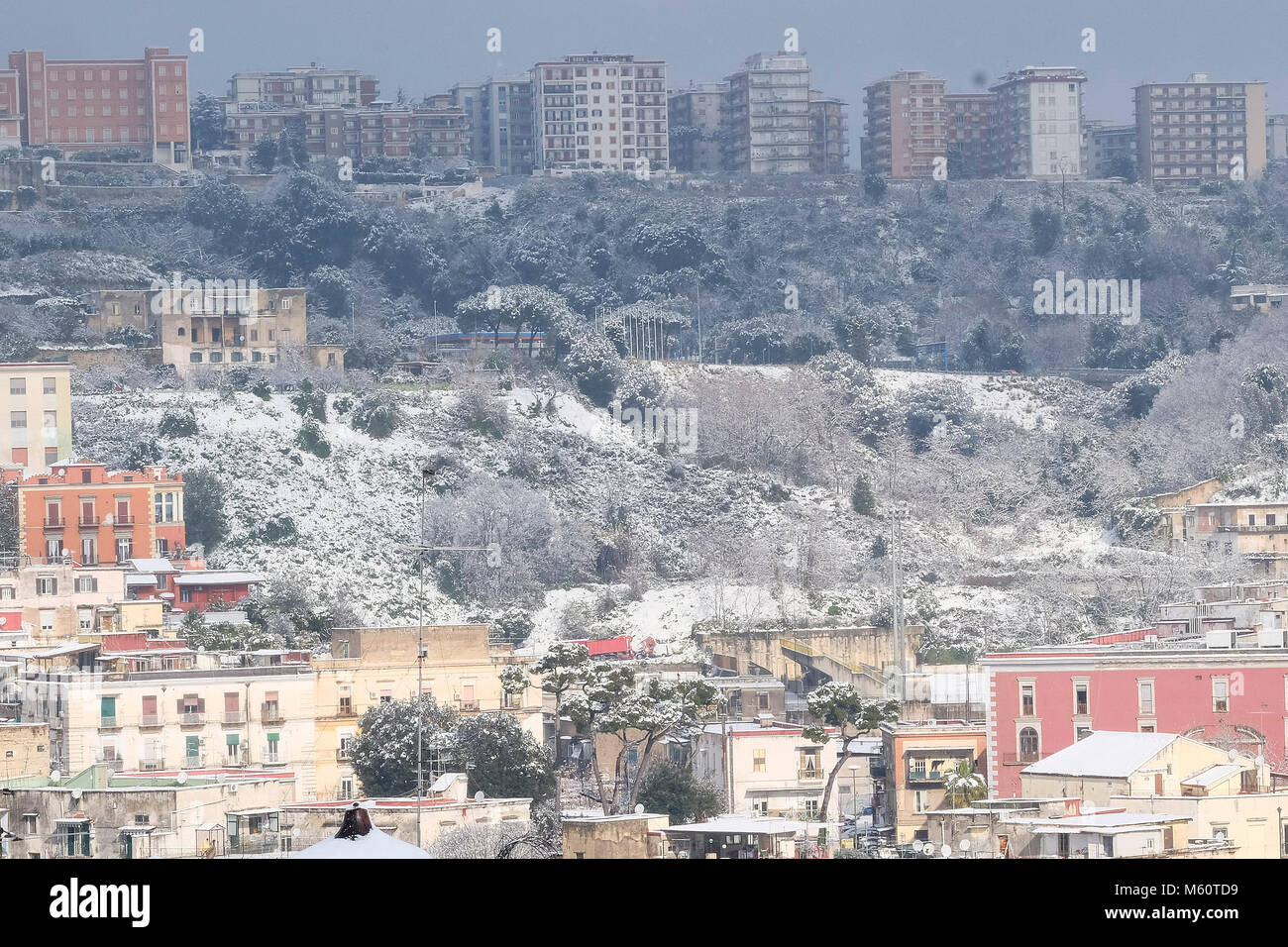 Neapel, die Stadt unter dem Schnee bietet eine Show selten gesehen, sie nicht eine ähnliche Schneefall seit mehreren Jahrzehnten erinnern. 27.02.2018, Neapel, Italien Stockfoto