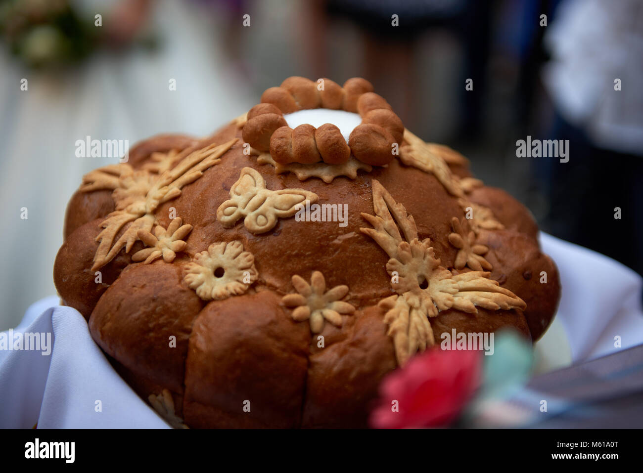 Close up Runde laib brot Hochzeit Stockfoto