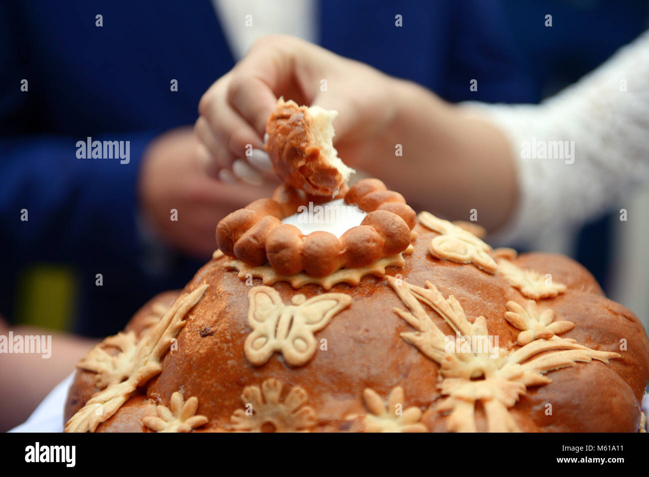 Close up Runde laib brot Hochzeit Stockfoto