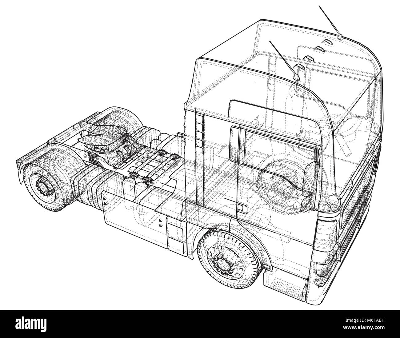 Liefer- Industrie, Logistik Transport und Fracht Fracht Transport Industrie kommerzielle Konzept wire-frame. Erstellt Abbildung der 3d. Stock Vektor