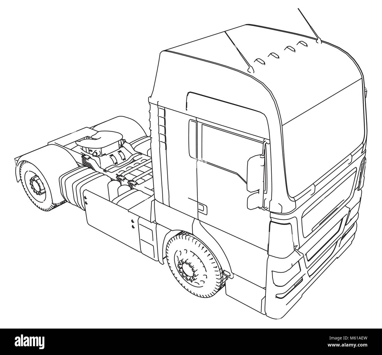 Kommerzielle Lieferung Cargo Truck Vektor für Marke und Werbung isoliert. Erstellt Abbildung der 3d. Wire-Frame Stock Vektor