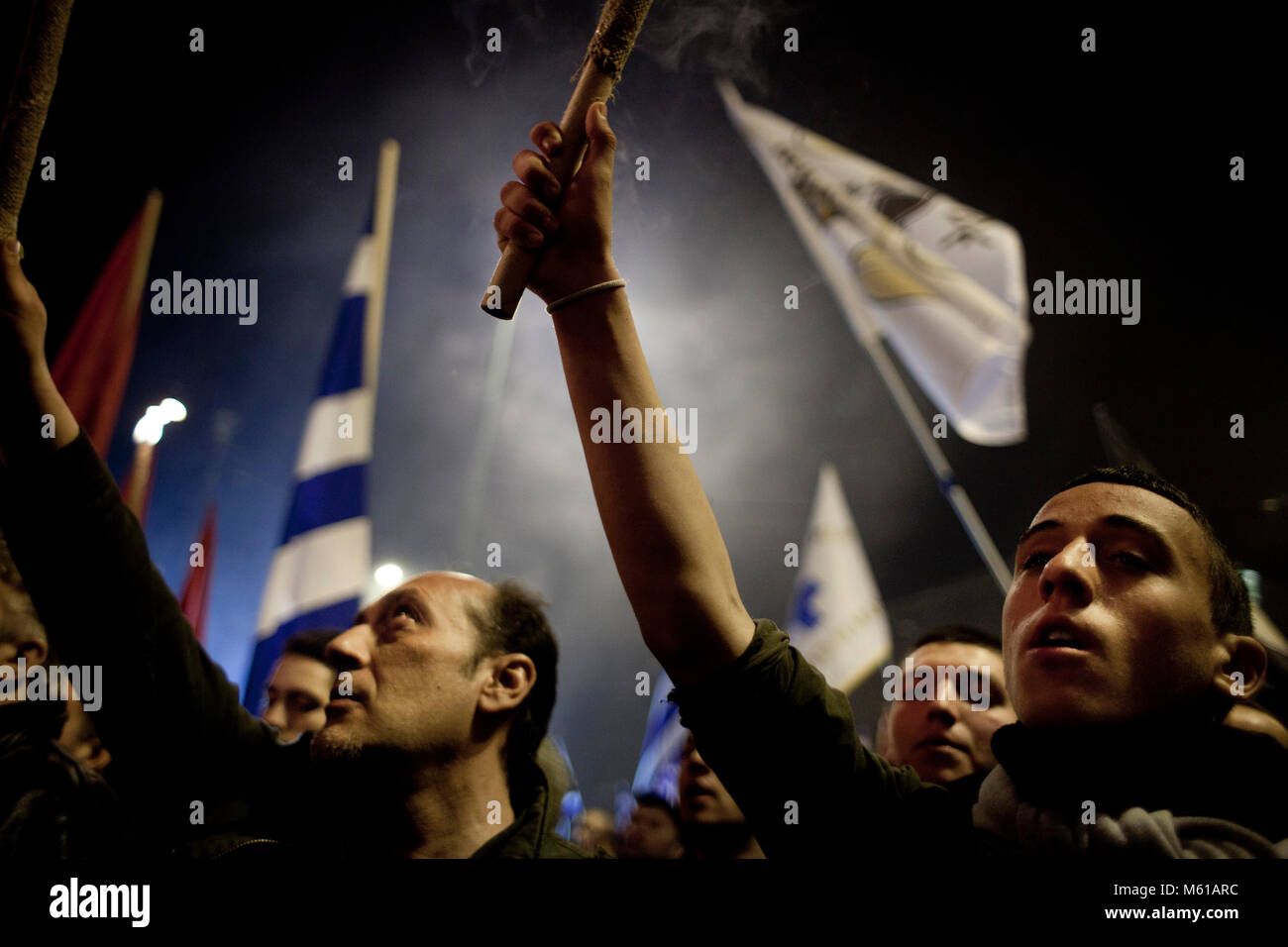 Griechenland: Golden Dawn - 02/02/2013 - Griechenland/Athen - ganz rechts extreme nationalistische Partei Golden Dawn eine Veranstaltung organisiert, um den Tod von drei griechischen Soldaten während der imia Krise im Jahr 1996 zu gedenken. Athen, 2. Februar 2013 - Stefania Mizara/Le Pictorium Stockfoto