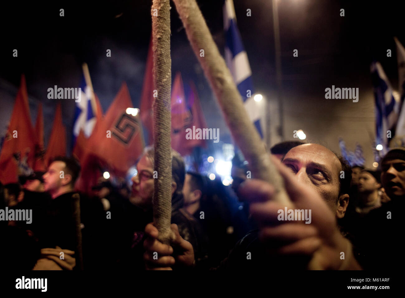 - 02/02/2013 - Athen - ganz rechts extreme nationalistische Partei Golden Dawn organisiert eine Veranstaltung der Tod von drei griechischen Soldaten während der imia Krise im Jahr 1996 zu gedenken. Athen, 2. Februar 2013 - Stefania Mizara/Le Pictorium Stockfoto