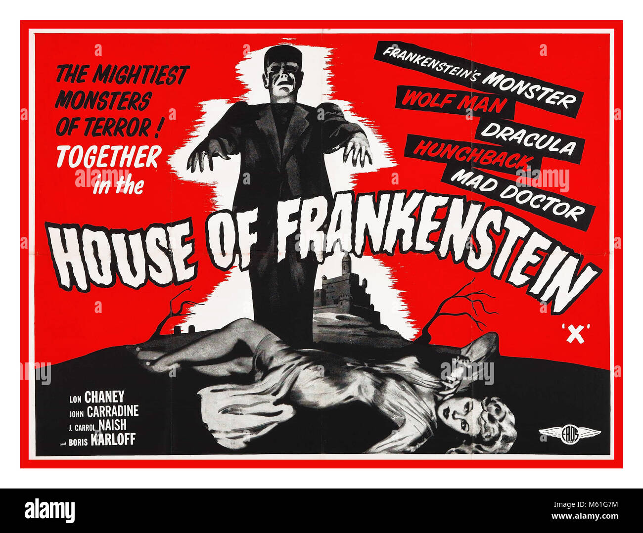 1940 Das Haus von Frankenstein Vintage Film Poster, 1944 Classic Horror Film Stockfoto